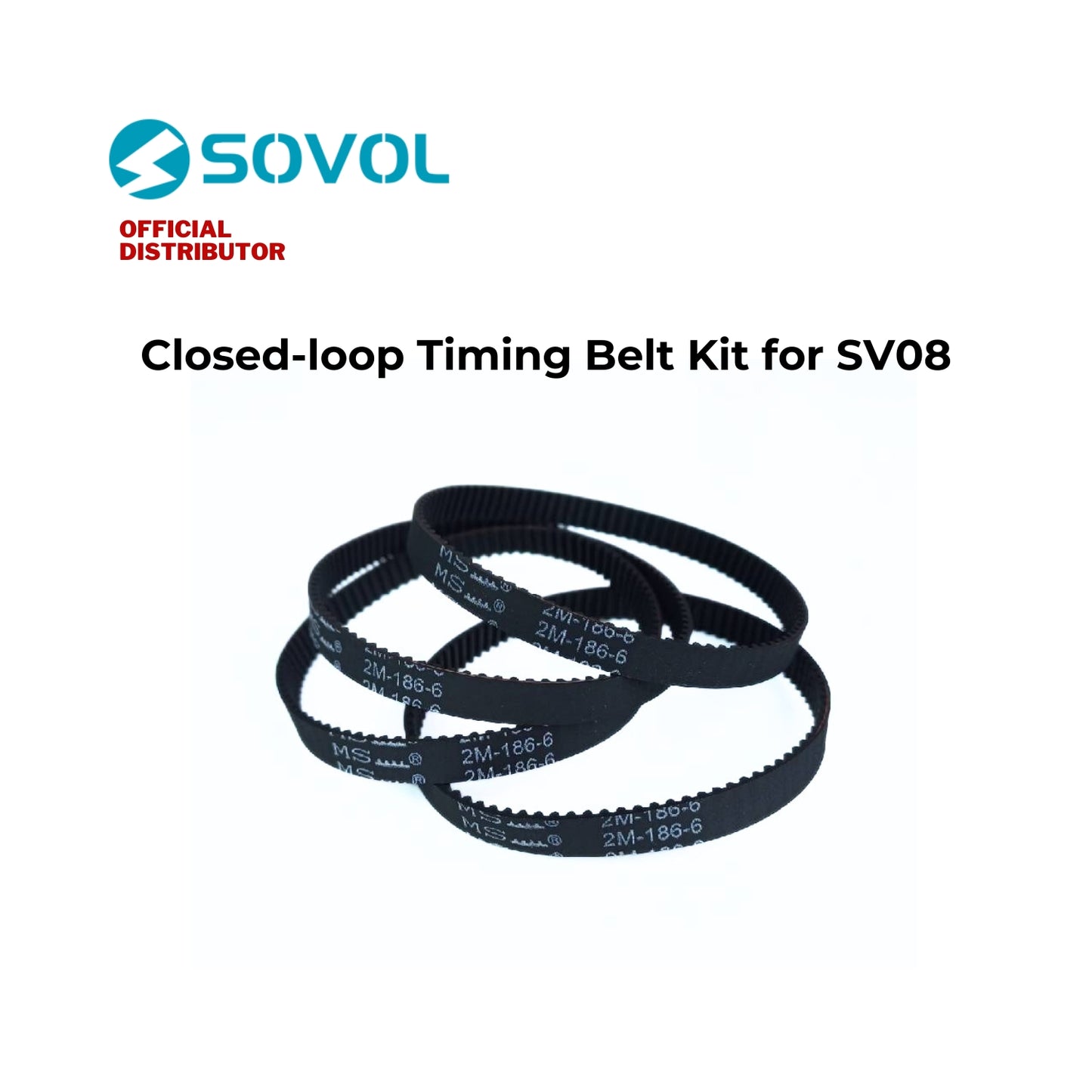 Sovol Closed-loop Timing Belt Kit for SV08 3D Printer - 2GT, 6mm 4 pcs, 186mm