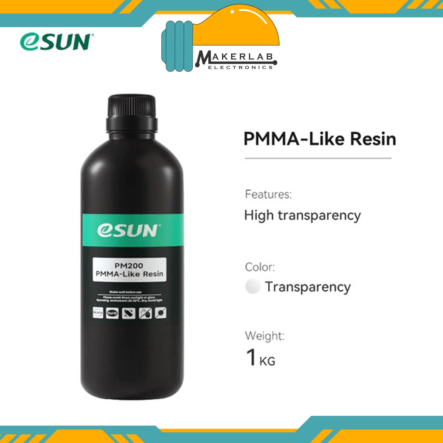 eSUN PMMA-like Clear 3D Printer Resin PM200 0.5KG 1KG